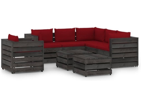 Conjunto 8 Muebles de jardín VIDAXL con cojines madera impregnada gris