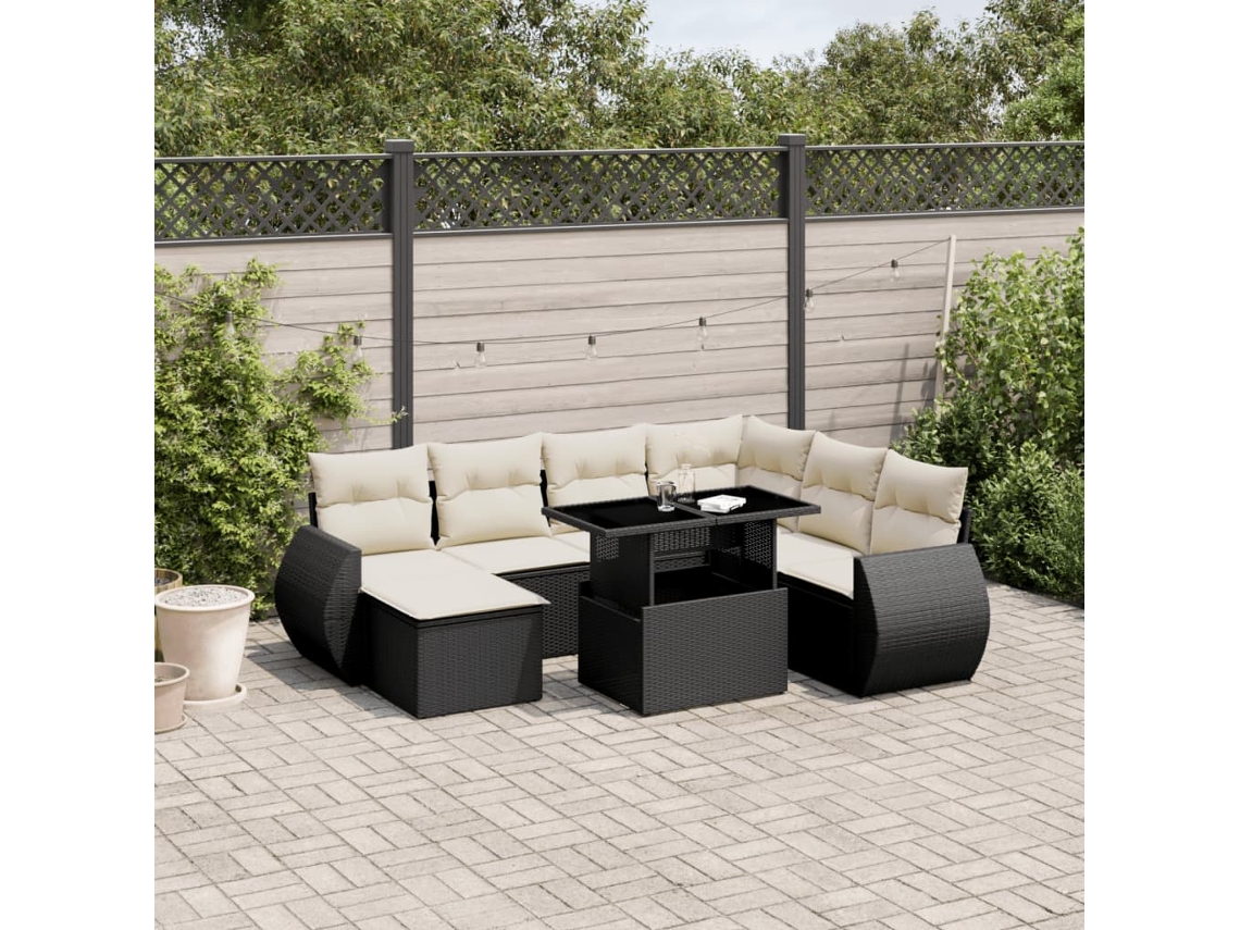 Conjunto de 8 sofás de jardín con cojines de mimbre sintético negro, Dkd Home Decor