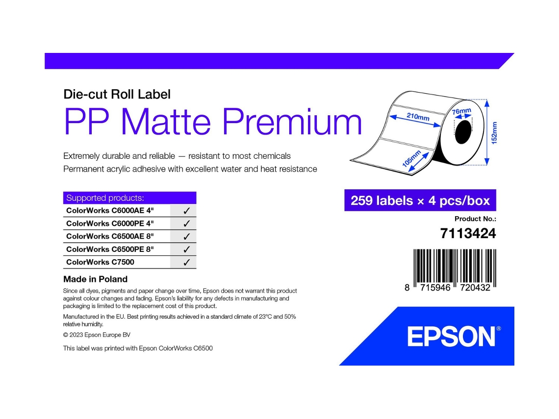 7113424 Etiqueta de impresora blanca para impresora autoadhesiva EPSON