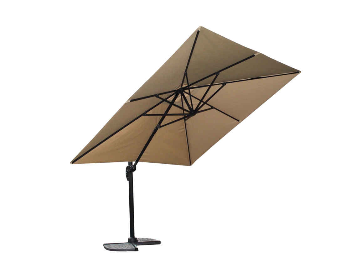 Sombrilla de 3 m x 3 m, con mecanismo de manivela, rotación de 360°, estructura de acero y protección UV.