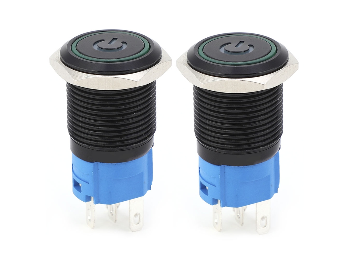 2 Interruptores Metálicos Autoblocantes Ip65 Con Led Y Símbolo De 16 Mm (verde, 220 Vca)