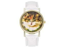 Reloj De Pulsera De Cuarzo Para Hombre/mujer Con Piel Sintética Y Estampado De Gato Blanco.