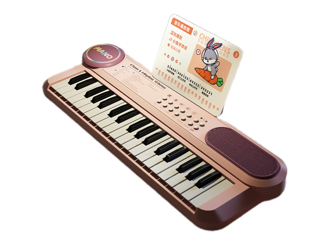 Teclado eléctrico portátil Eifson de 37 teclas para niños con micrófono y atril (rosa)