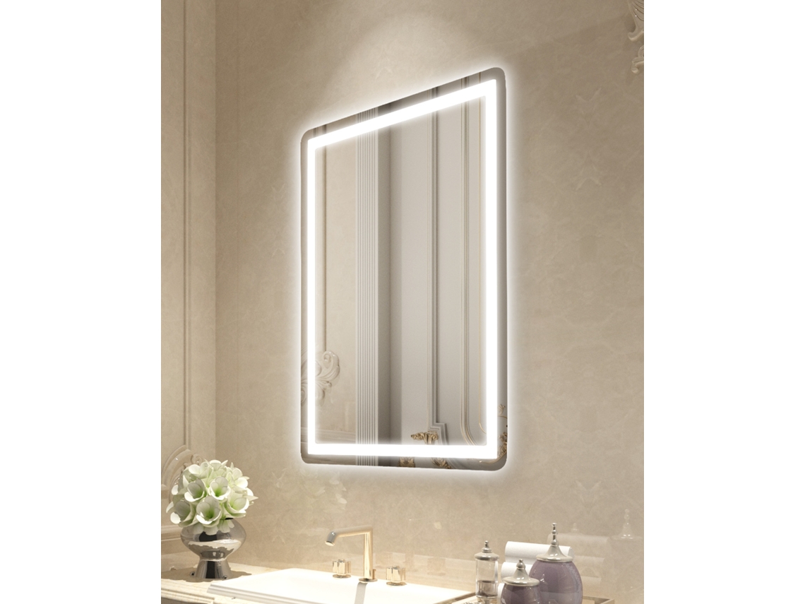 Espejo de baño LED Succebuy de 60 x 80 cm, antivaho, 3 núcleos