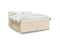 Cama Box Spring Con Colchón Tela Color Crema 180x200 Cm