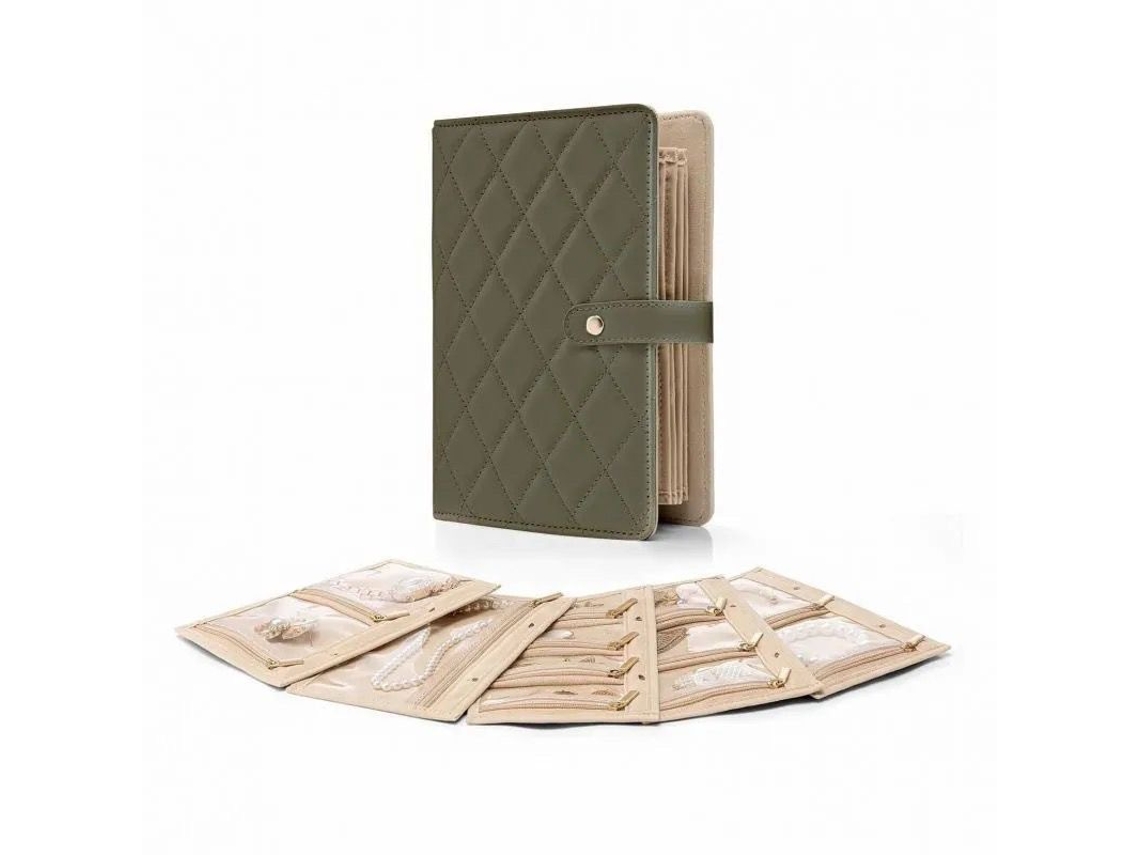 Joyero portátil, a prueba de polvo, bolsa de almacenamiento de cuero sintético desmontable, ideal para joyas, monedas y relojes (verde) Cuich