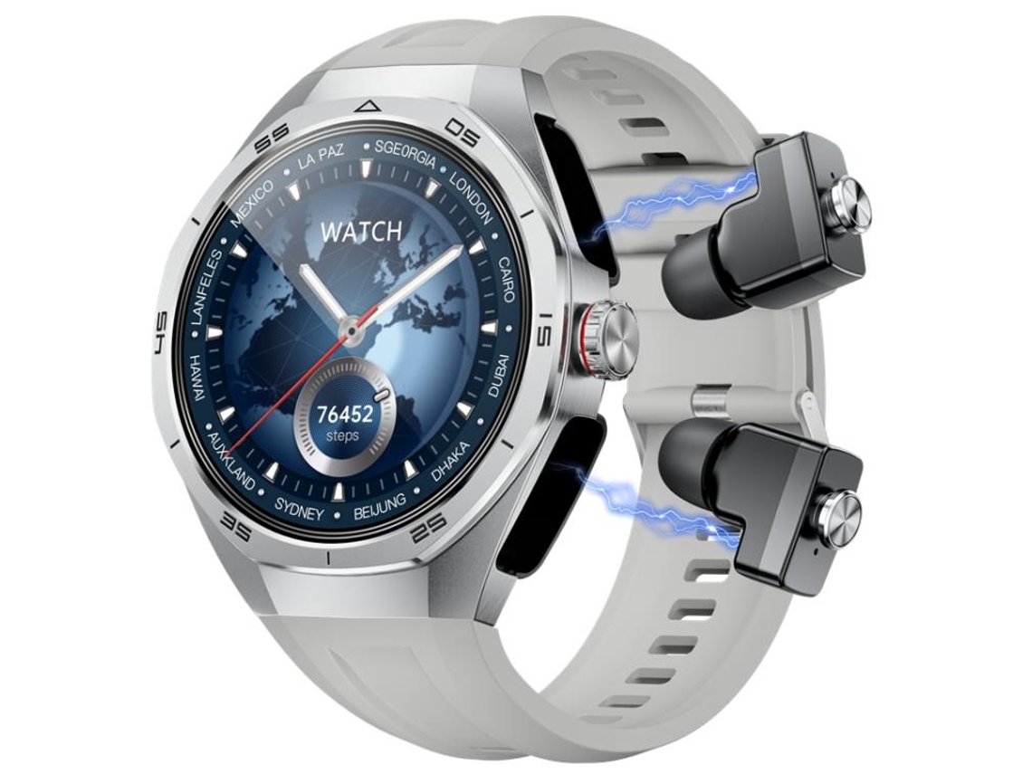 (plateado) Auricular Bluetooth 2 En 1 Con Pantalla Redonda De 1,53 Pulgadas Y Correa De Silicona Para Reloj Inteligente