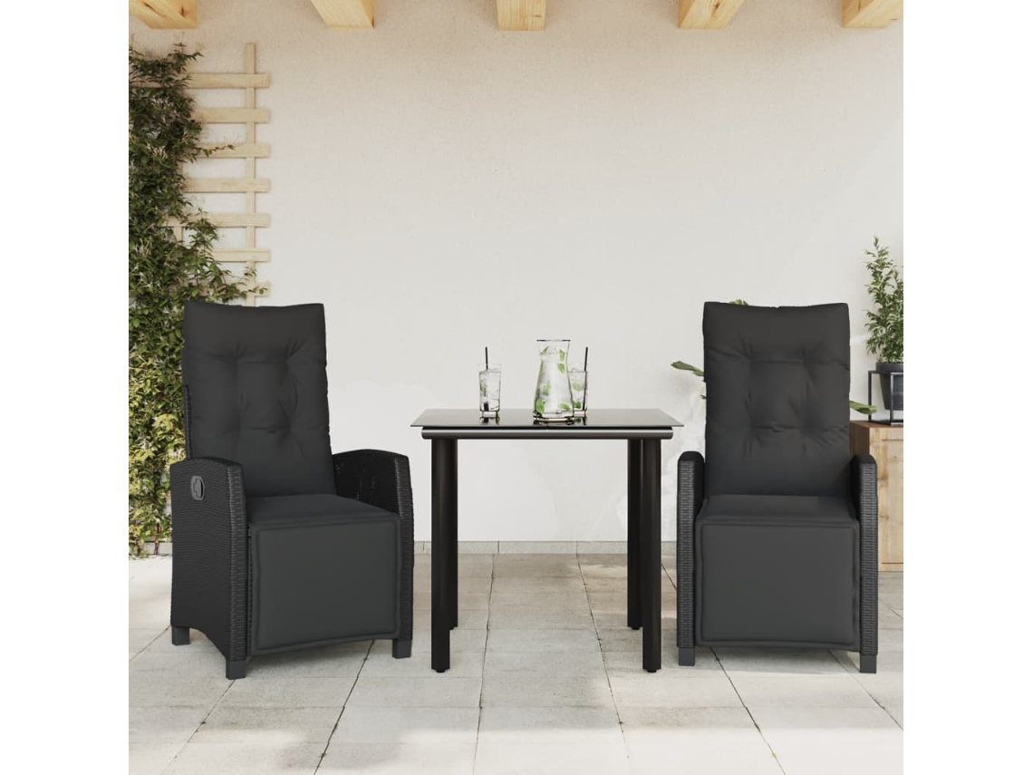 Conjunto de comedor de jardín de 3 piezas DKD Home Decor con cojines de mimbre negros