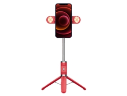 Tripode Para Teléfono 104cm Con Luz De Relleno Doble Plegable Y Control Remoto Bluetooth Para Selfie Y Transmisión En Vivo Rojo