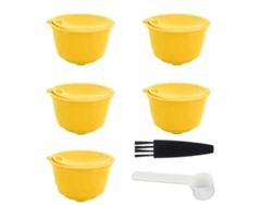 Kit de cafetera con cápsulas reutilizables y accesorios de filtro para Dolce Gusto (amarillo, 5 cápsulas, 1 cuchara y 1 cepillo)