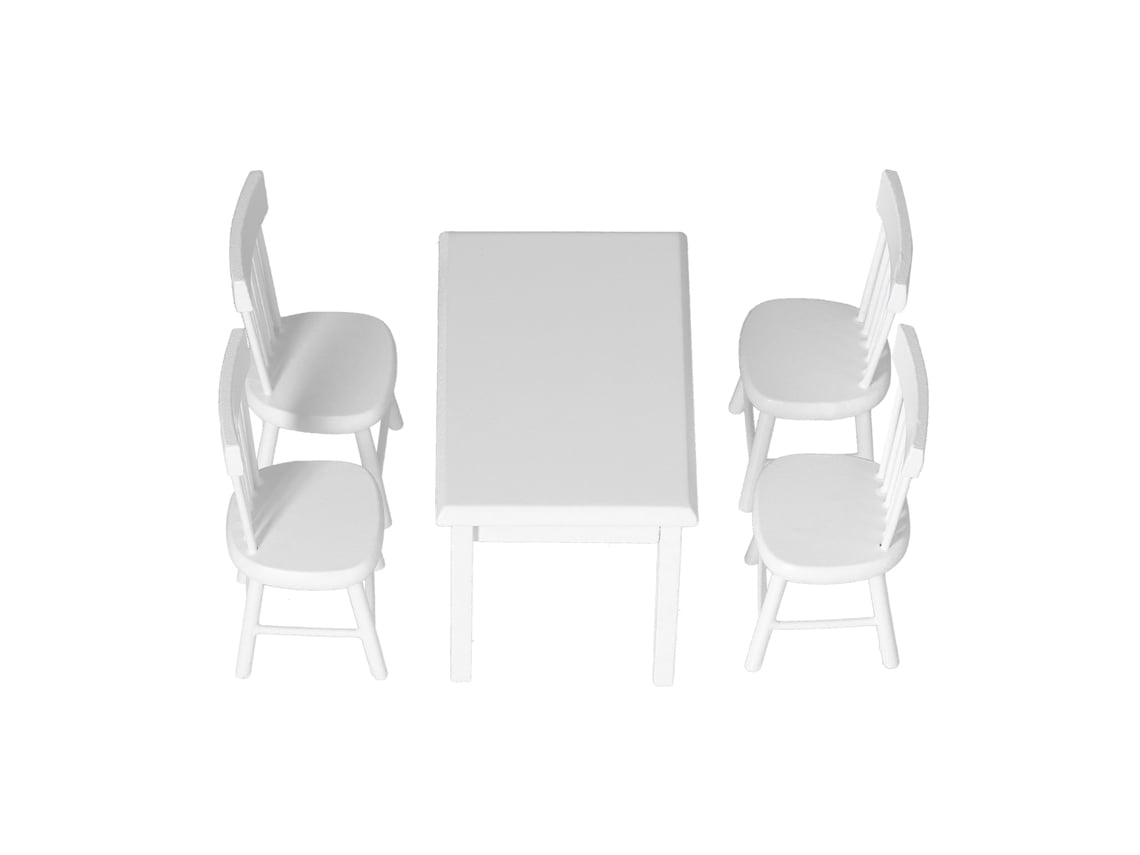 Ats-muebles De Casa De Muñecas Mesa 1 Sillas 4 De Madera 1:12 Miniatsura Juguete Decoración Regalo Blanco