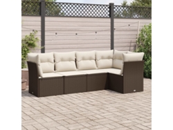 Conjunto de sofá de jardín de 5 piezas con cojines de mimbre marrón de DKD Home Decor