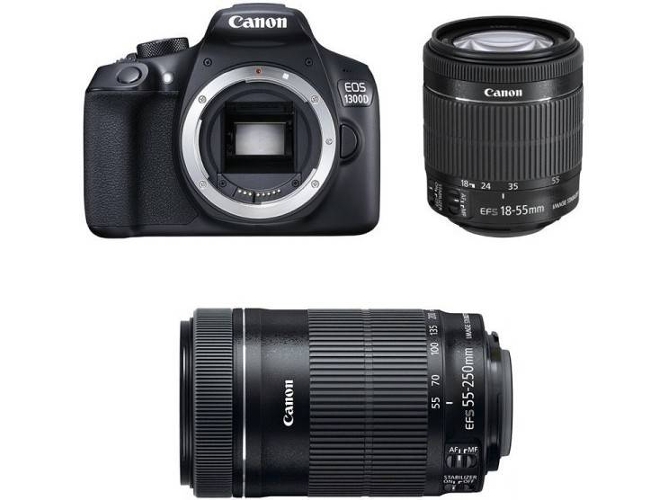 Kit Cámara Réflex CANON EOS 1300DEF-S 18-55mm F3.5-5.6 IS STM + EF-S 55-250mm F4-5.6 IS STM