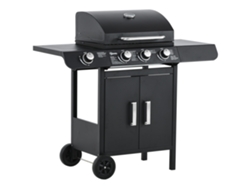 Parrilla De Gas Con 3+1 Quemadores, 11,6 Kw, Mesas Laterales, Mueble De Acero Inoxidable, 110x50x100 Cm, Color Negro.