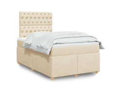 Cama Box Spring Con Colchón Tela Color Crema 120x200 Cm