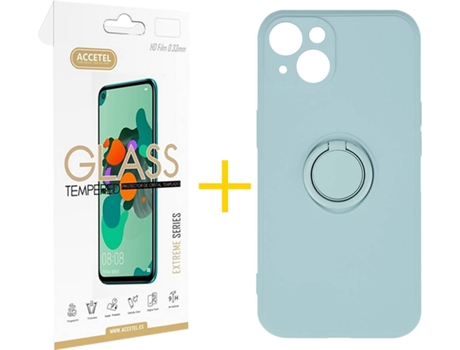 Carcasa + 1 Protector de Vidrio iPhone 13 Mini ACCETEL Gel O-Ring Verde Agua
