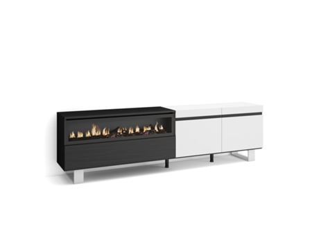 Mueble TV Televisión 200x57x35cm Para TV hasta 80 Chimenea eléctrica Diseño industrial Blanco y negro