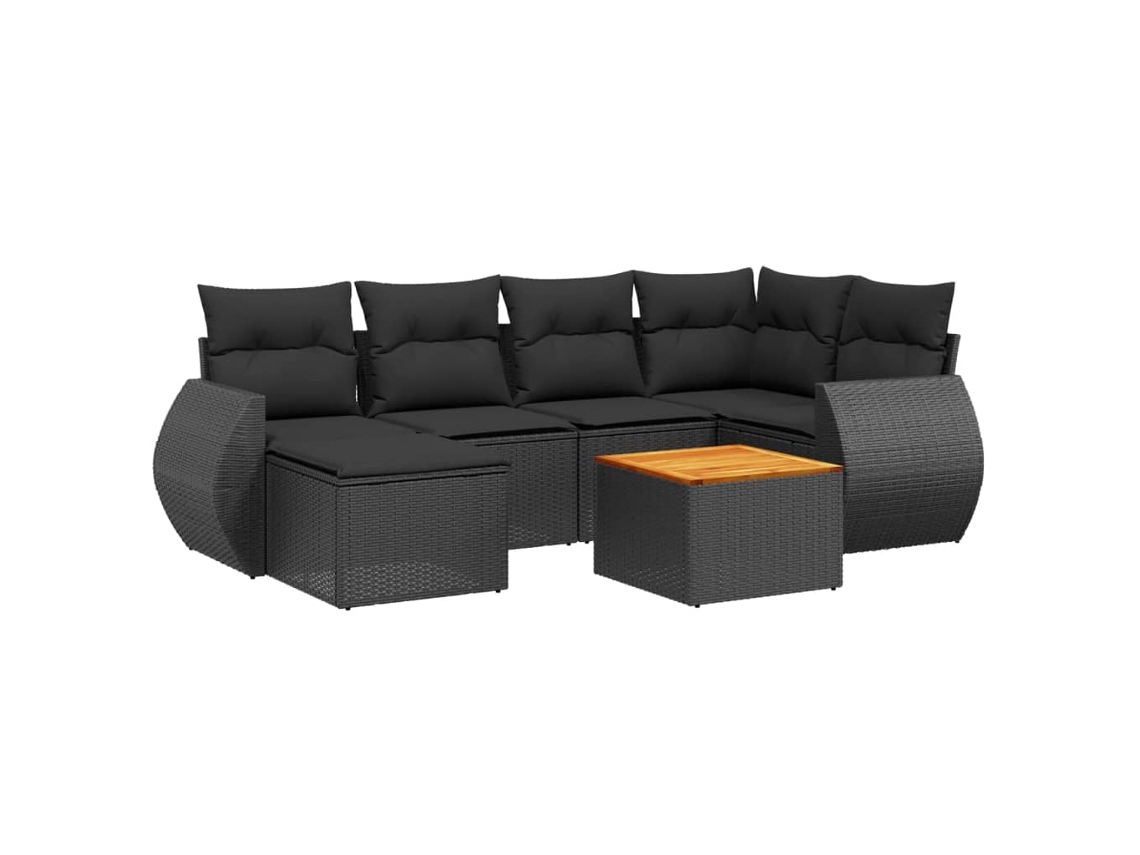 Maison Exclusive - Set De Comedor De Jardín 7 Pzas Y Cojines Ratán Sintético Negro