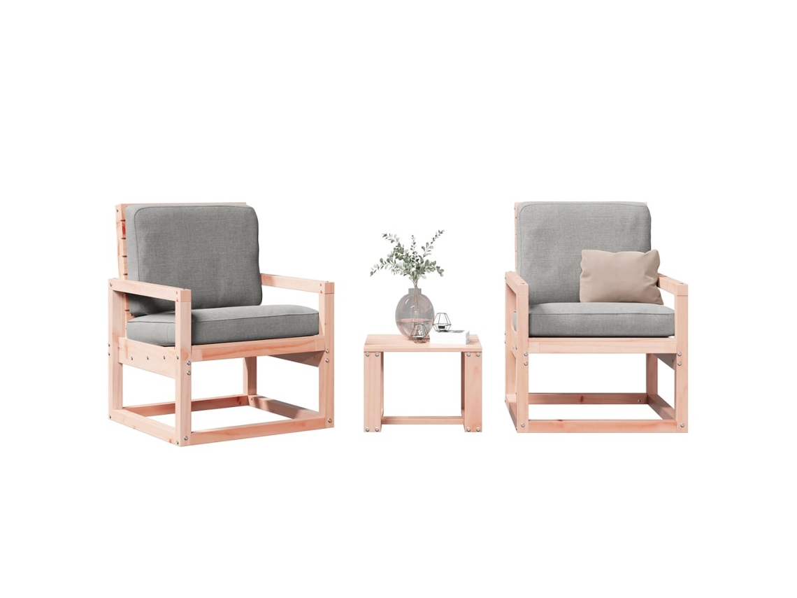 3 Piezas Conjunto Lounge Design Jardim Madeira Douglas Maciça Dkd Home Decor