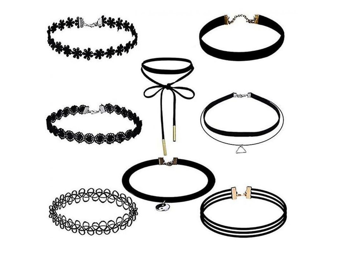 Juego De Collares Choker Estilos Varios: Terciopelo, Pendentif, Encaje Y Clásico Para Mujeres Y Niñas