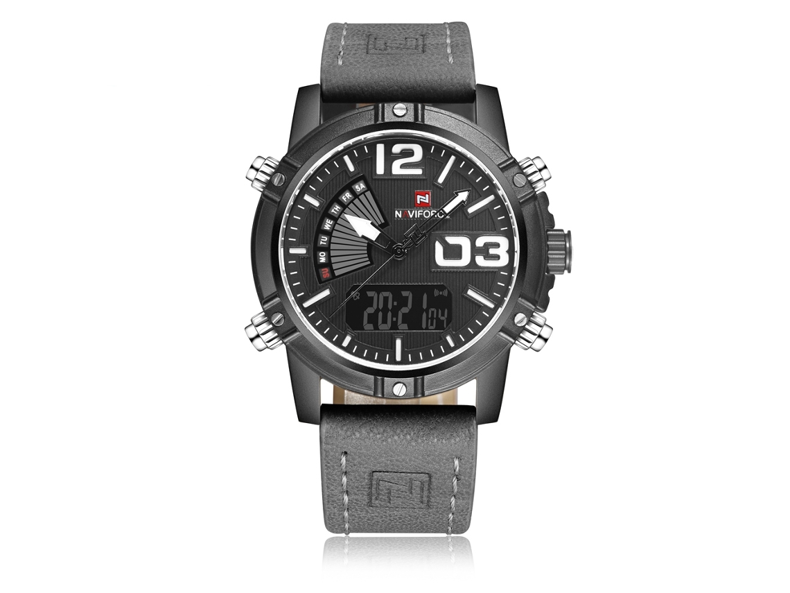 Reloj De Pulsera Deportivo De Negocios Para Hombre Naviforce Con Doble Movimiento, Resistente Al Agua Y Correa De Pu.