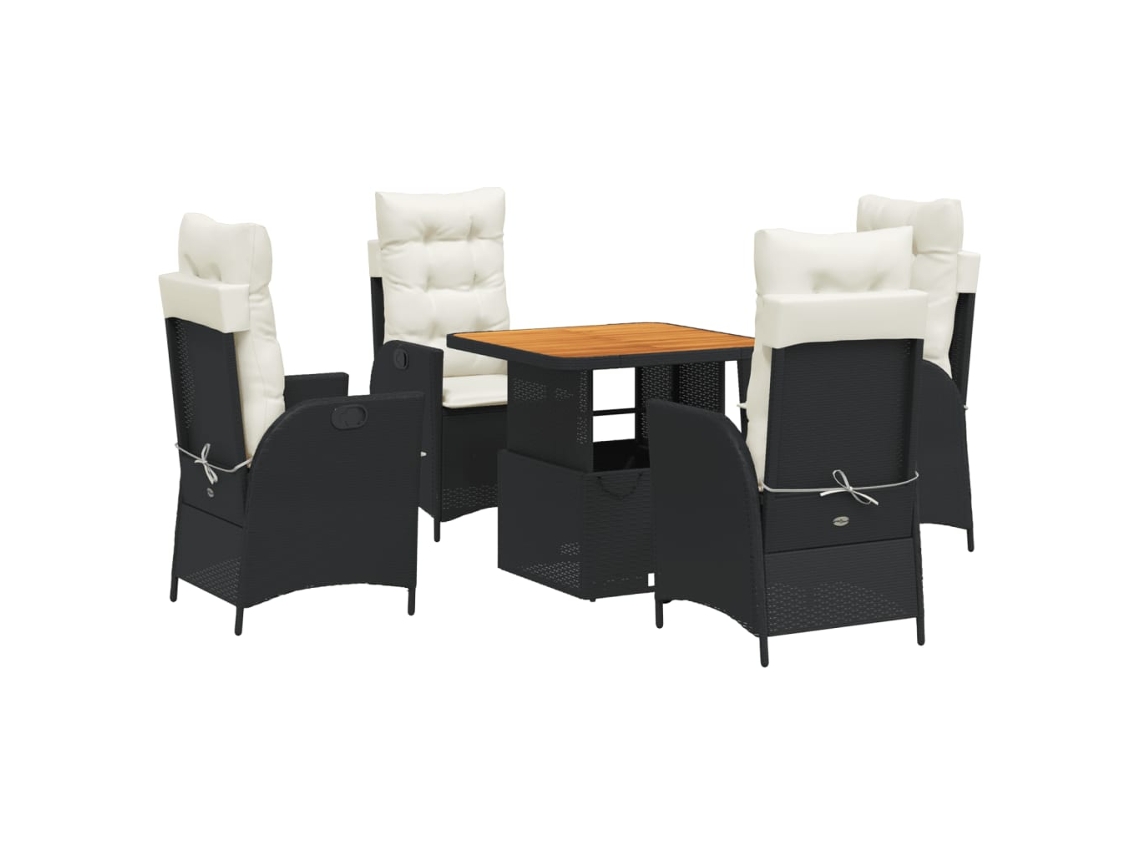 Juego de 5 piezas de comedor de jardín con cojines de mimbre, color negro, EXCLUSIVA DE LA CASA