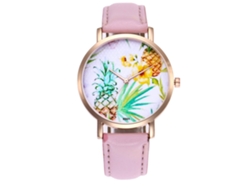 Reloj De Pulsera Para Mujer Zhoulianfa Con Correa De Pu Y Estampado De Piña Rosa.