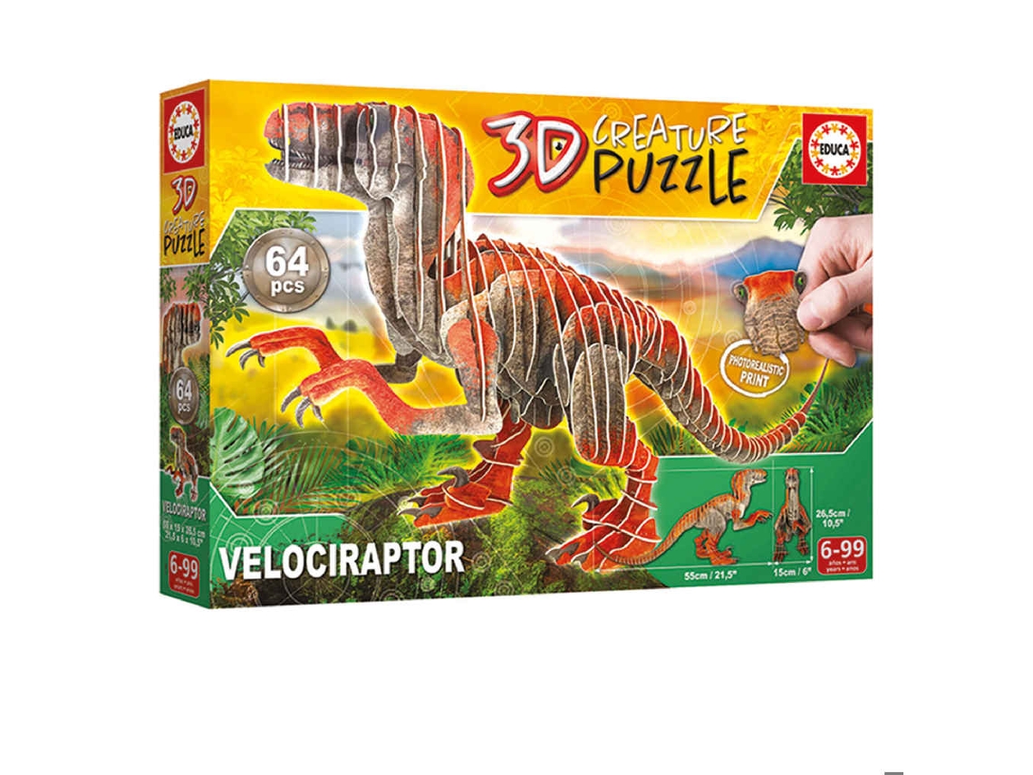 Puzzle EDUCA 3D Creature Velociraptor 19382 (Edad Mínima: 6 años - 64 Piezas)