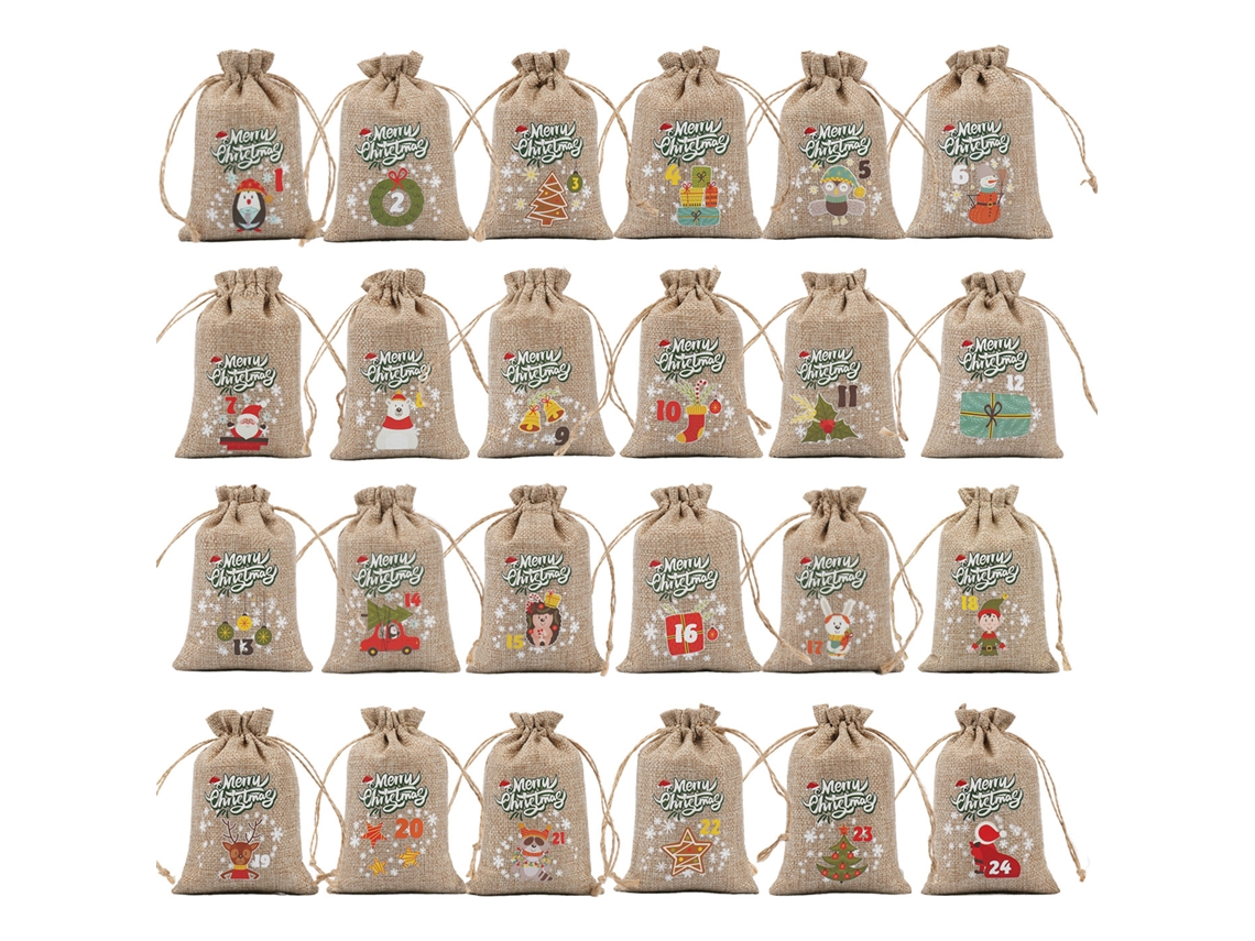 24 bolsas navideñas de yute Eifson con cordón, 5,5 x 4 pulgadas (08)