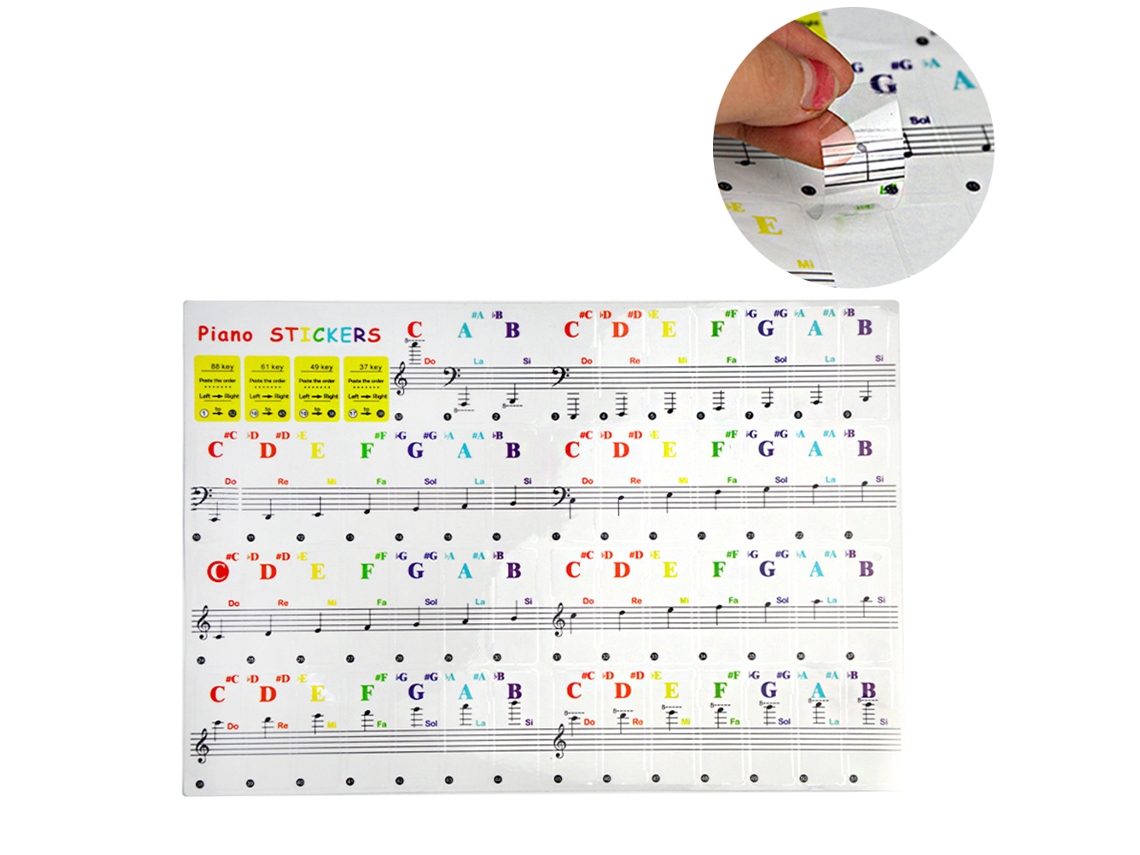 Bjww-Calcomanías para teclado de piano de 88, 61, 49 y 37 teclas, calcomanías de notas reutilizables para principiantes.