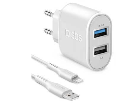 Kit de Cargador de Viaje SBS 2xUSB + Lightning C-89 Blanco