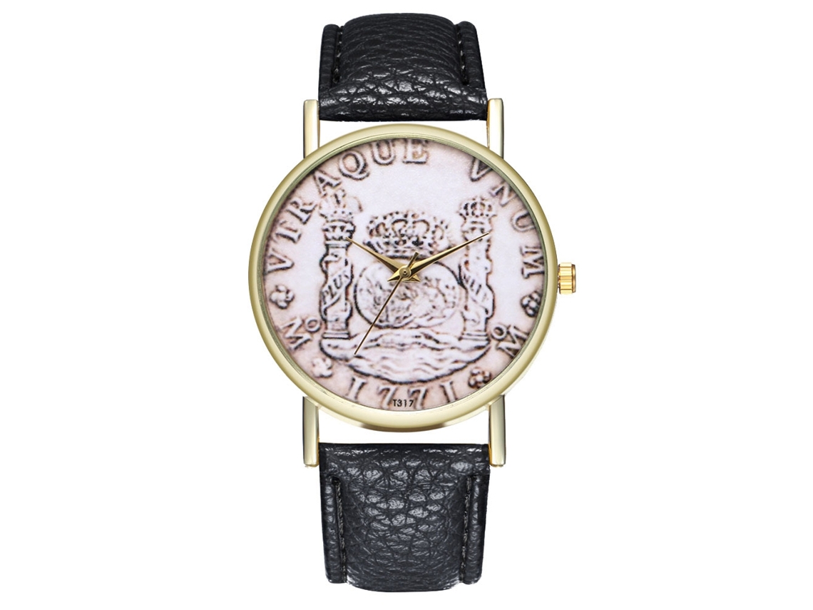 Reloj De Pareja De Cuero Con Patrón De Moneda Dollar Moda Unisex Negro