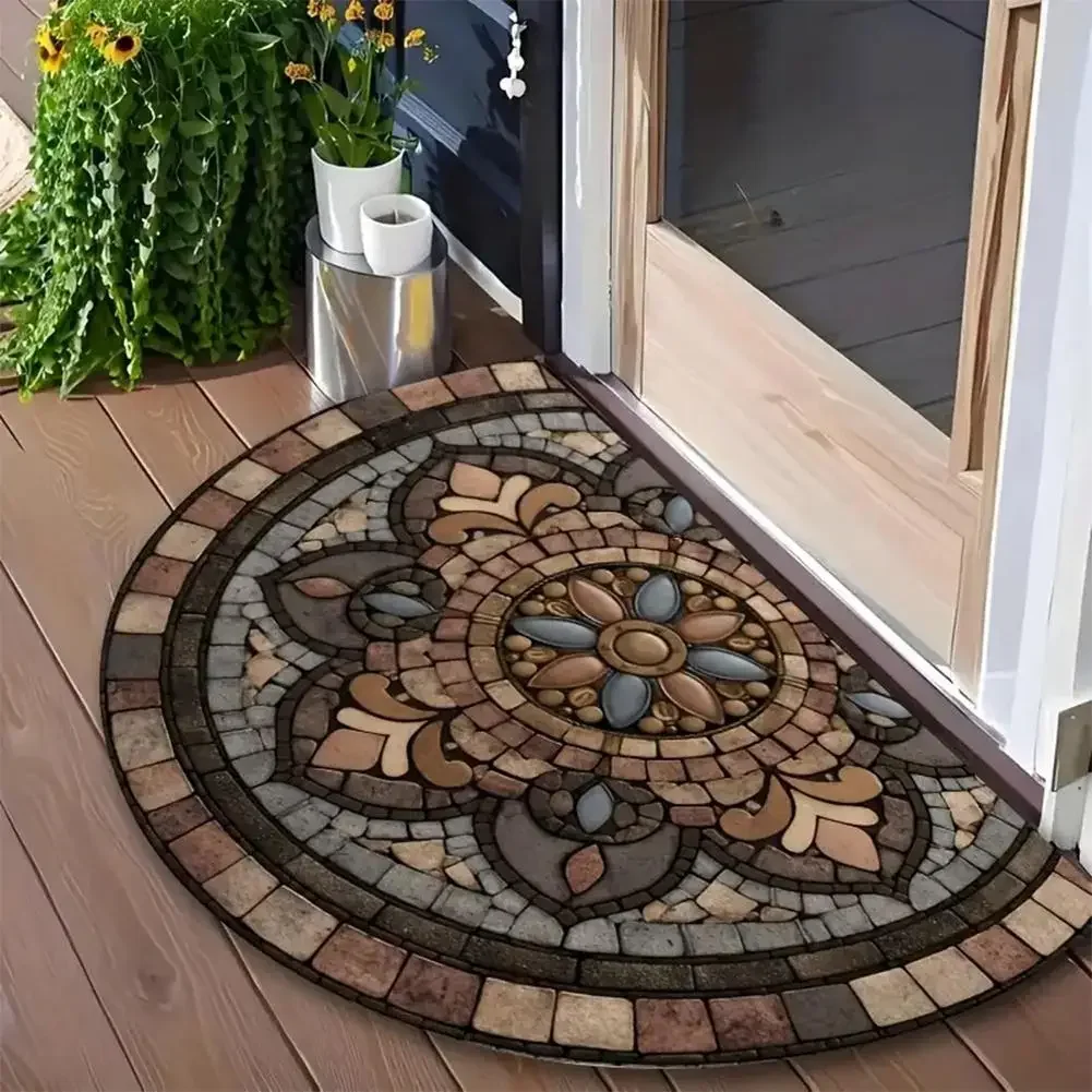 (estilo 11 45x70cm) Felpudo De Entrada De Estilo Retro Con Mosaico En Forma De Abanico Semicircular
