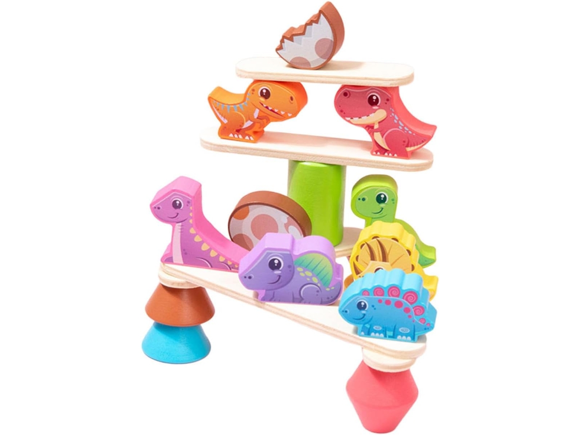 Juego De Equilibrio Con Bloques De Construcción De Dinosaurios Con Bloques De Colores Para Niños Y