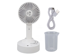 Mini ventilador recargable por USB con 3 velocidades y base de carga.