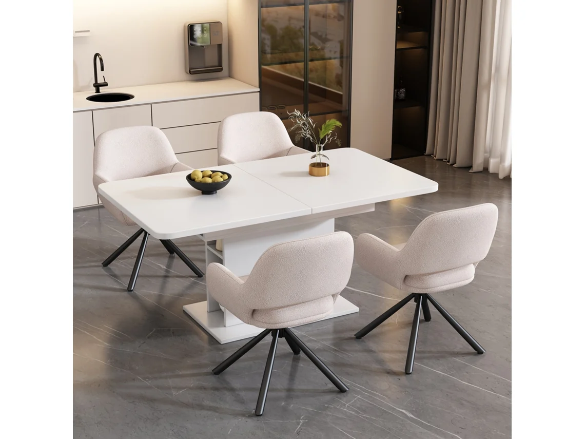 Conjunto De Comedor Sherpa De Metal Blanco Con Mesa Extensible Y 4 Sillas.