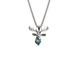 2026-colgante De Rena Para Hombres, Collar De Acero Inoxidable Con Piedra Turquesa, Antler Vintage