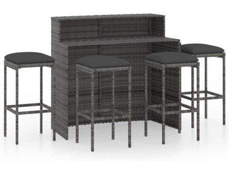 Conjunto 5 de muebles de bar de jardín de VIDAXL y cojines gris
