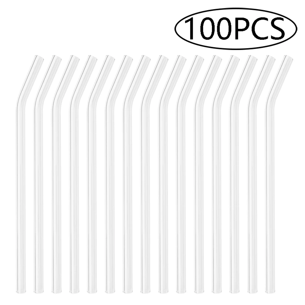 (codo, 100 Piezas) Pajita Reutilizable, Material De Vidrio De Alto Borosilicato, Ecológico, Accesorios De Bar