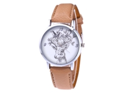 Reloj De Cuarzo Con Correa De Cuero Para Hombres, Dial Con Patrón De Ciervo Y Pájaro Pequeño (beige)