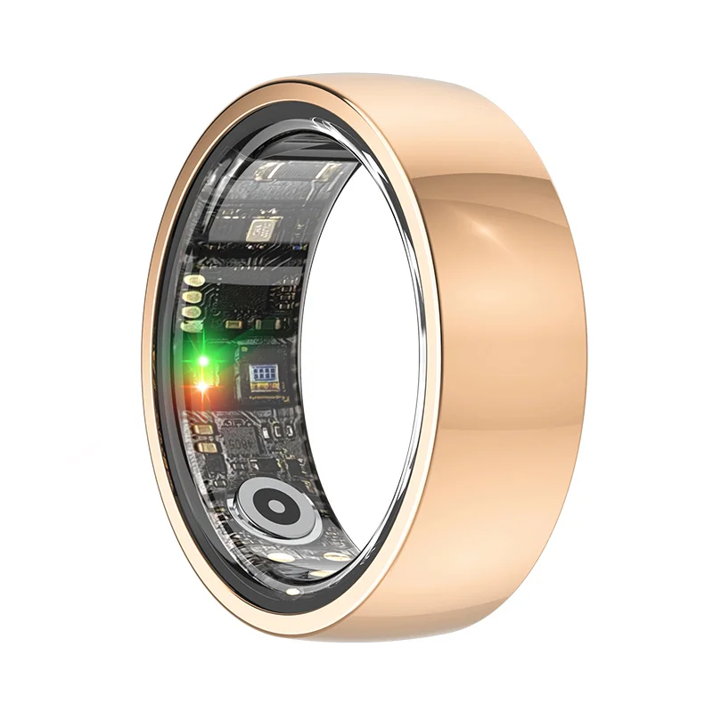 Anillo inteligente de acero inoxidable (oro rosa, talla 13), resistente al agua, que monitoriza la frecuencia cardíaca, la presión arterial y la saturación de oxígeno.
