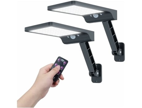 Luz solar exterior, luz LED con sensor de movimiento, 3 modos ajustables de IP65 impermeable y potente farola, con control remoto (2), luz solar ex...