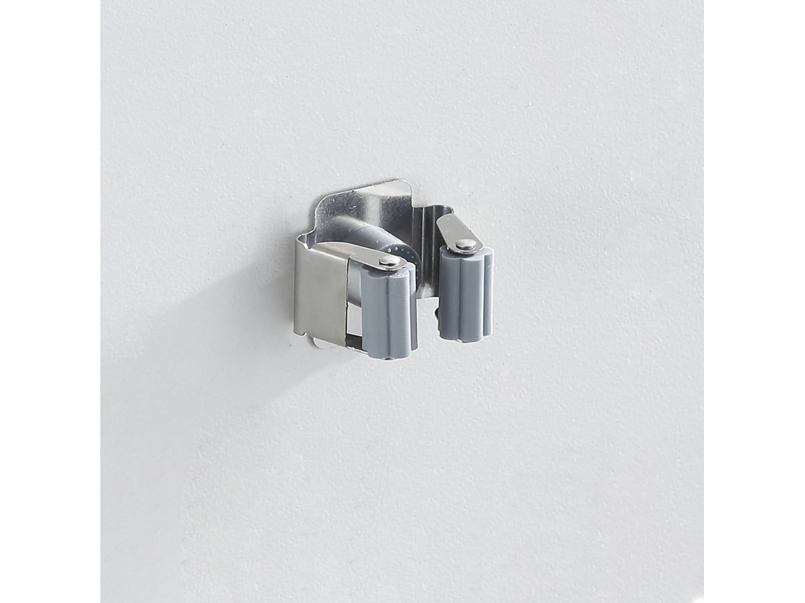 Soporte De Pared Para Fregona Y Escoba, Acero Inoxidable, No Requiere Taladrar, Multifuncional, Gris.