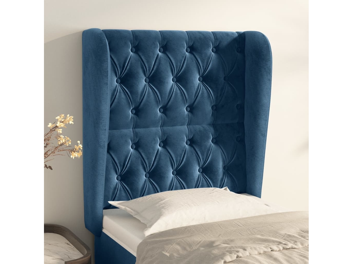 Cabecero Con Orejas De Terciopelo Azul Oscuro 83x23x118/128 Cm