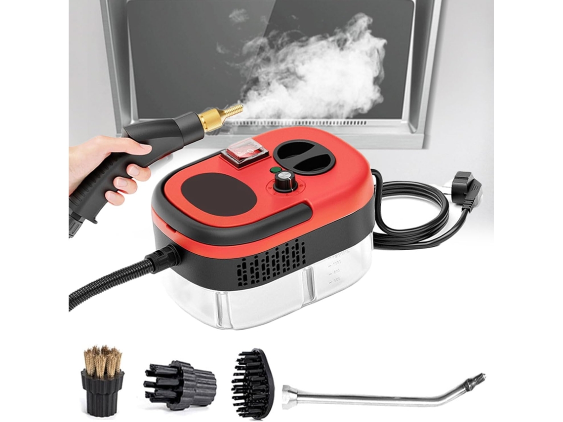Limpiador A Vapor Portátil De 1200 Ml, 2500 W, Con 3 Cabezales De Cepillo Y Boquilla Curva Extendida (rojo) Chrui