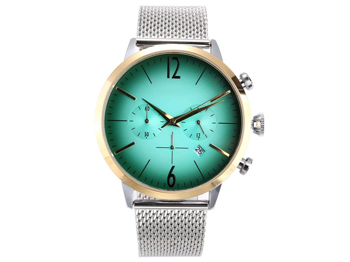 Reloj De Cuarzo Para Hombre Con Correa De Red Moda Dial Verde Y Correa Blanca