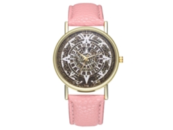 Reloj De Pulsera Analógico De Cuarzo Con Correa De Pu Rosa, Estilo Moderno Y Elegante.