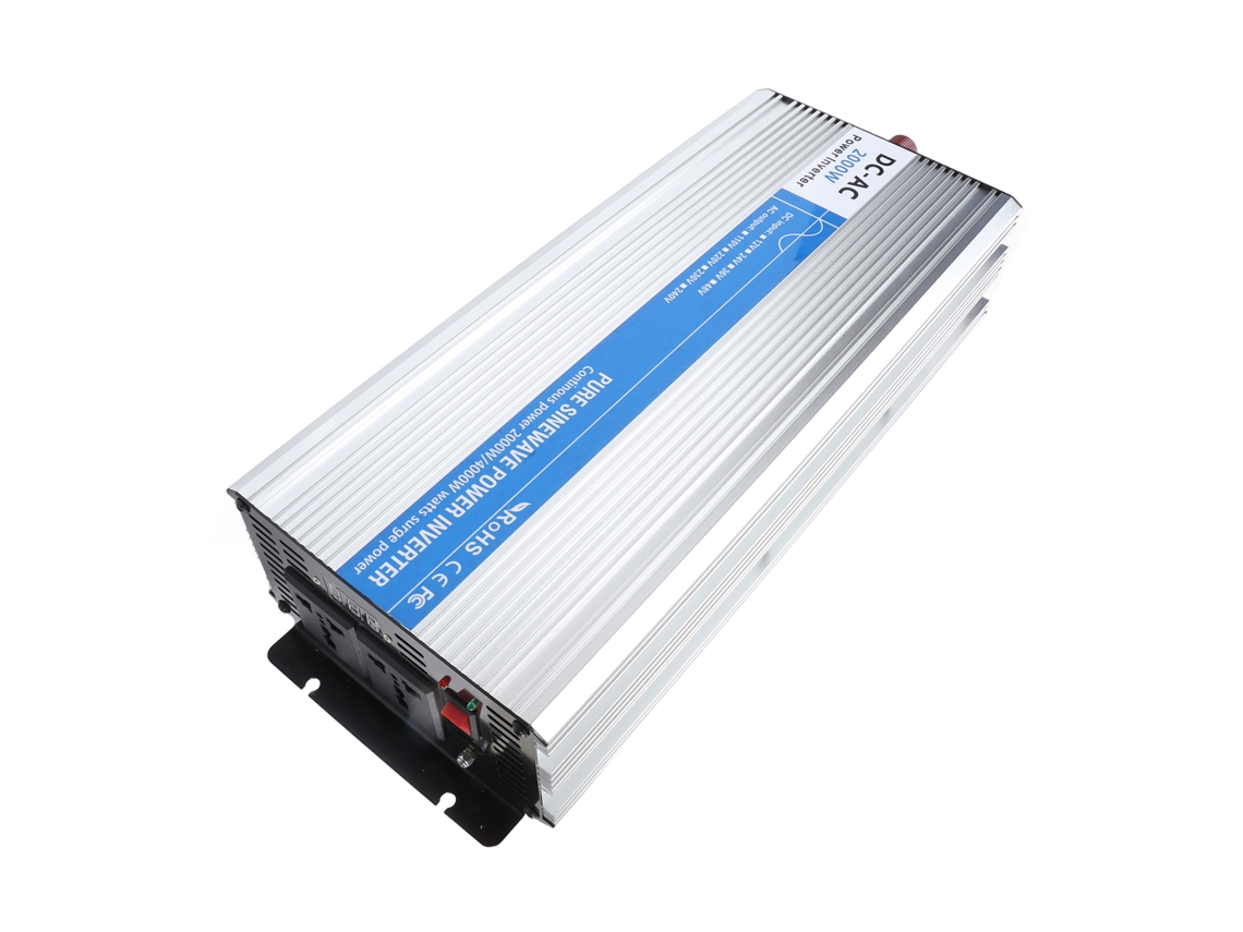 Inversor de onda sinusoidal pura de 2000 W con 2 salidas de CA, pantalla LED y puerto USB de 5 V y 2,1 A (CC 24 V)