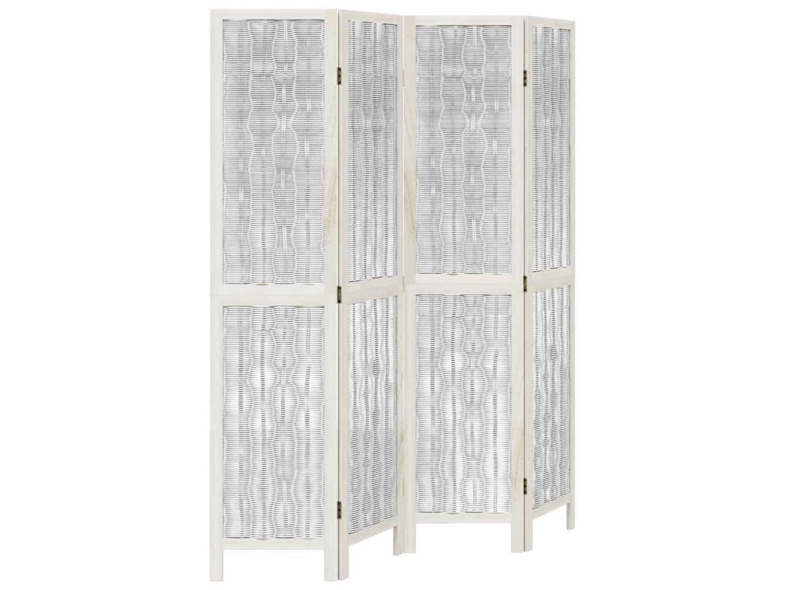 Biombo separador de ambientes, 4 paneles en madera de paulownia y ramas de sauce blanco Dec030849