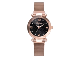 Reloj De Pulsera De Cuarzo Para Mujer Con Brazalete De Aleación De Oro Rosa Y Diseño De Cielo Estrellado.